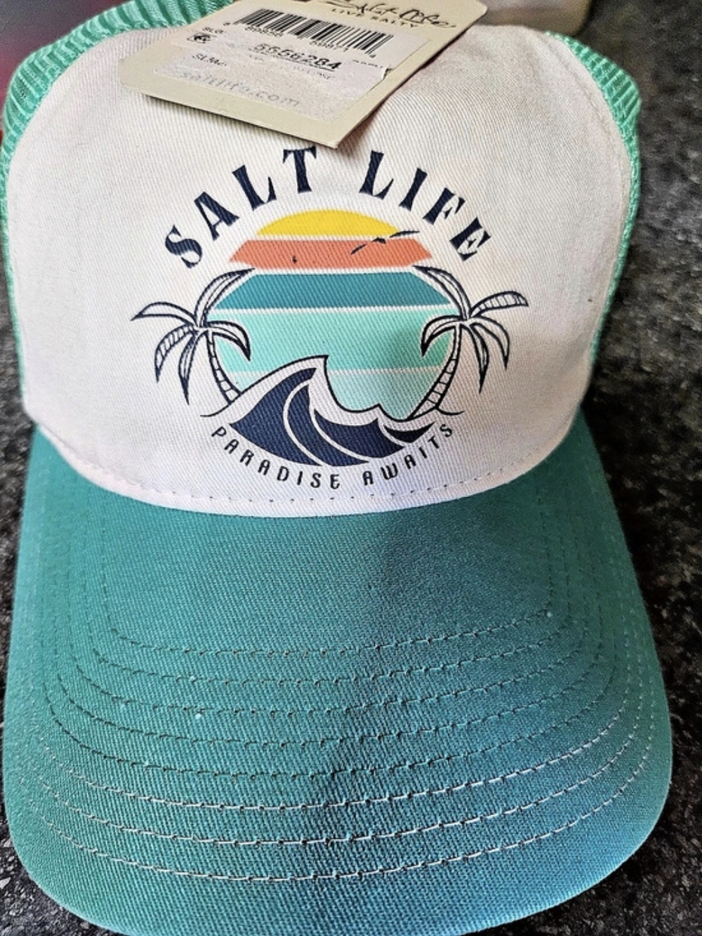 Salt Life Paradise Awaits Hat Green & White NWT